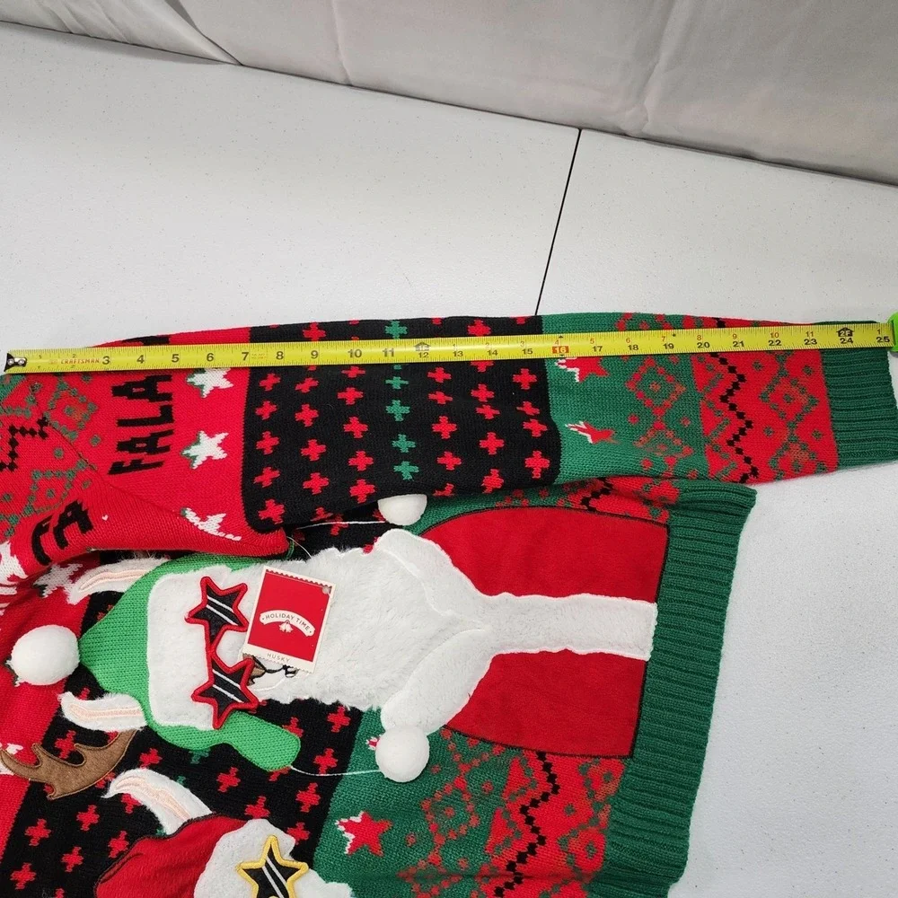 Holiday Time Boys XL 14-16 Husky Christmas Sweater Llama FaLaLaLaLlama Red Green